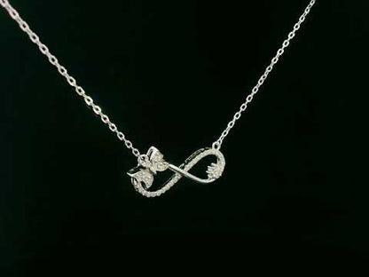 18K White Gold Diamond Infinity Bow Necklace