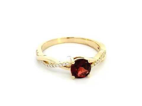 Elegant 18K Yellow Gold Garnet Solitaire Ring – 0.91 Carat Red Garnet with 0.09 CT Diamond Accents, January Birthstone Fine Jewelry