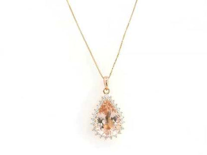Morganite diamond pendant in 18K rose gold pear-shaped halo pendant – Emirates Diamonds