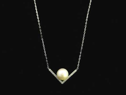 Freshwater pearl and diamond V necklace in 18K white gold with 8.5x9mm pearl – Emirates Diamonds
