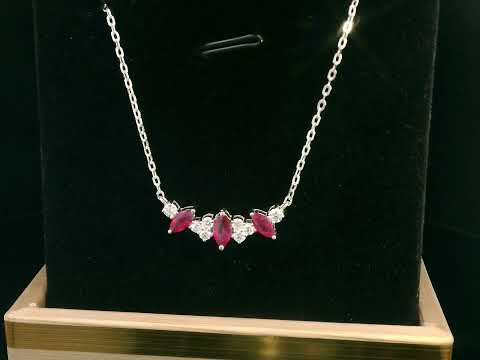 18K gold ruby and diamond necklace with 0.69 Ct marquise-cut rubies and 0.26 Ct diamonds, luxury gemstone jewelry