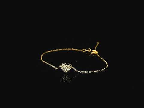 18K yellow gold diamond heart bracelet with pavé set natural diamonds