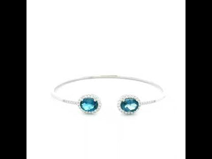 London Blue Topaz & Diamond Open Cuff Bracelet In 18K White Gold