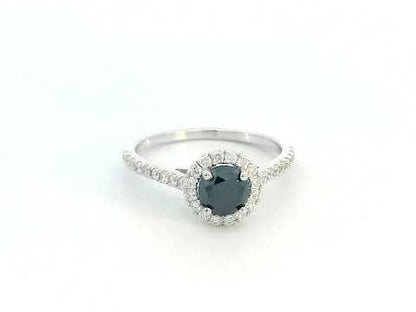 0.67ct Black Diamond Halo Ring in 18K White Gold with 0.28ct Accent Diamonds – Elegant Engagement or Statement Ring