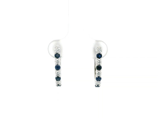 Blue sapphire and diamond hoop earrings in 18K white gold alternating design – Emirates Diamonds