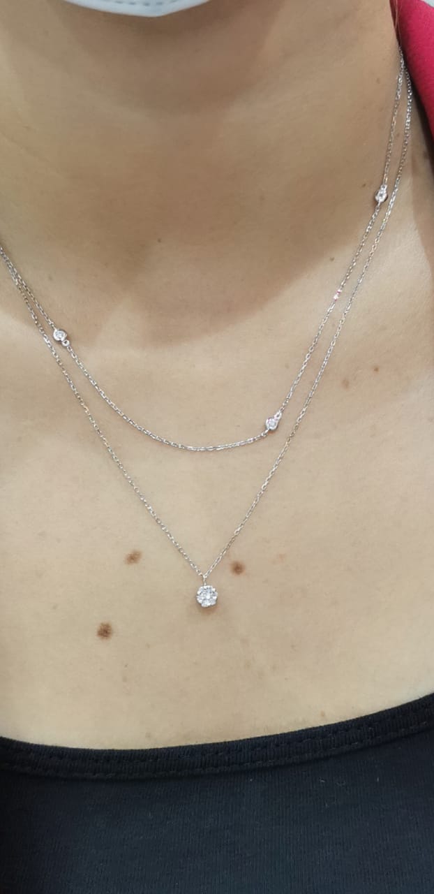 Double Line Diamond Necklace Crafted in 18K White Gold