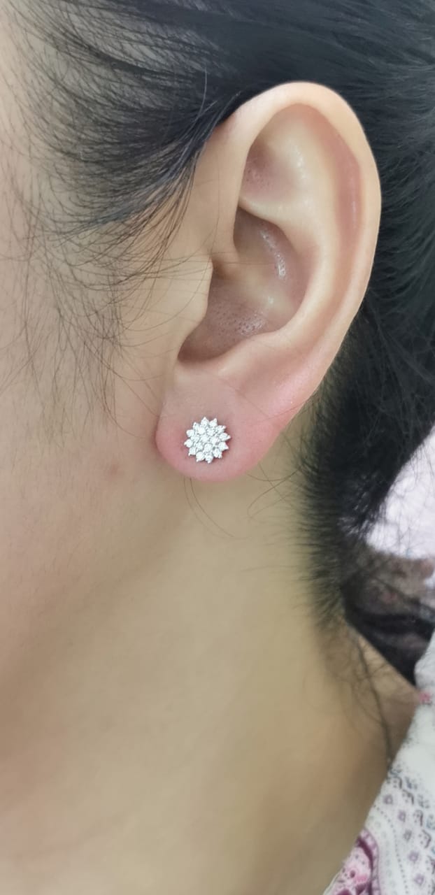 Flower Diamond Earring Crafted In 18K White Gold