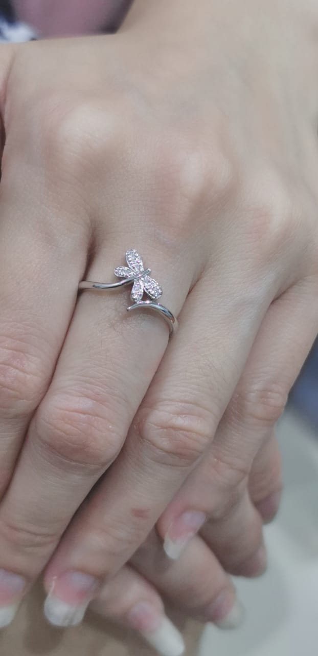 Dragonfly Diamond Ring In 18k White Gold.