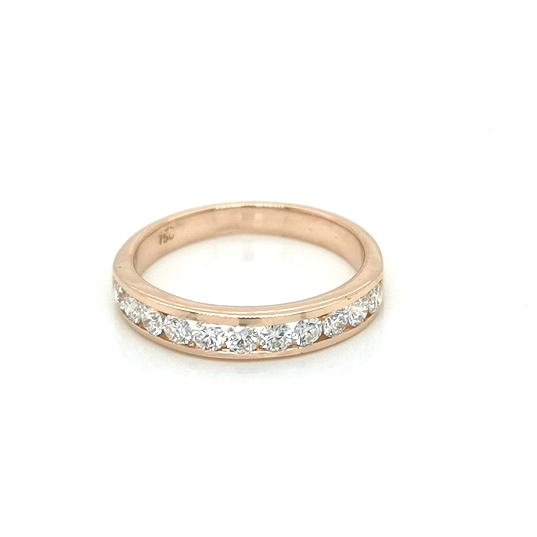 Channel Set Half Eternity Ring rafted In 18K Yellow Gold