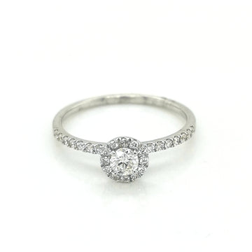 Halo Design Solitaire Diamond Ring In 18k White Gold