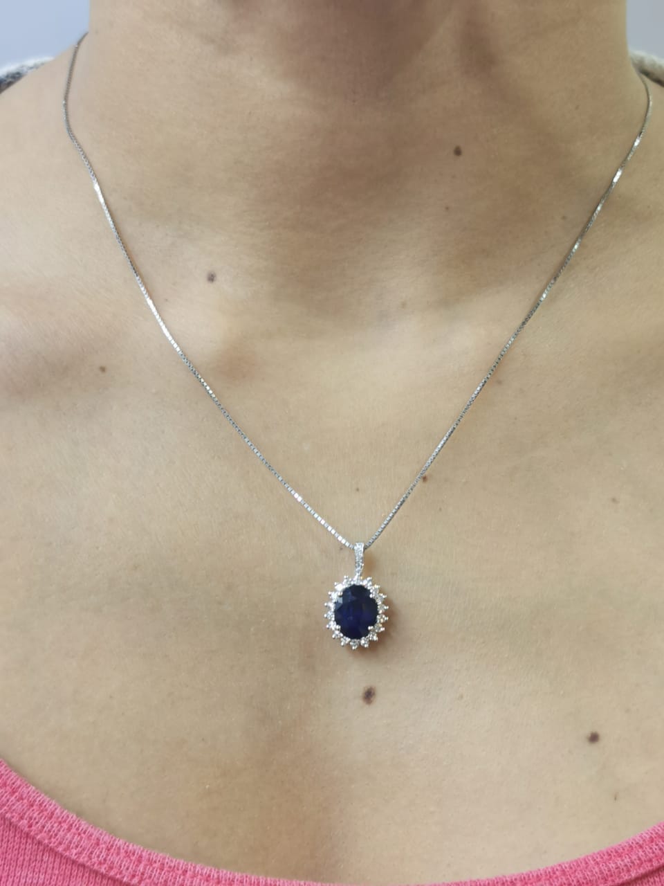 Oval Shape Sapphire Pendant Crafted In 18K White Gold