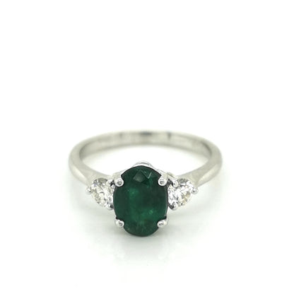 Emerald And Diamond Ring In 18k White Gold