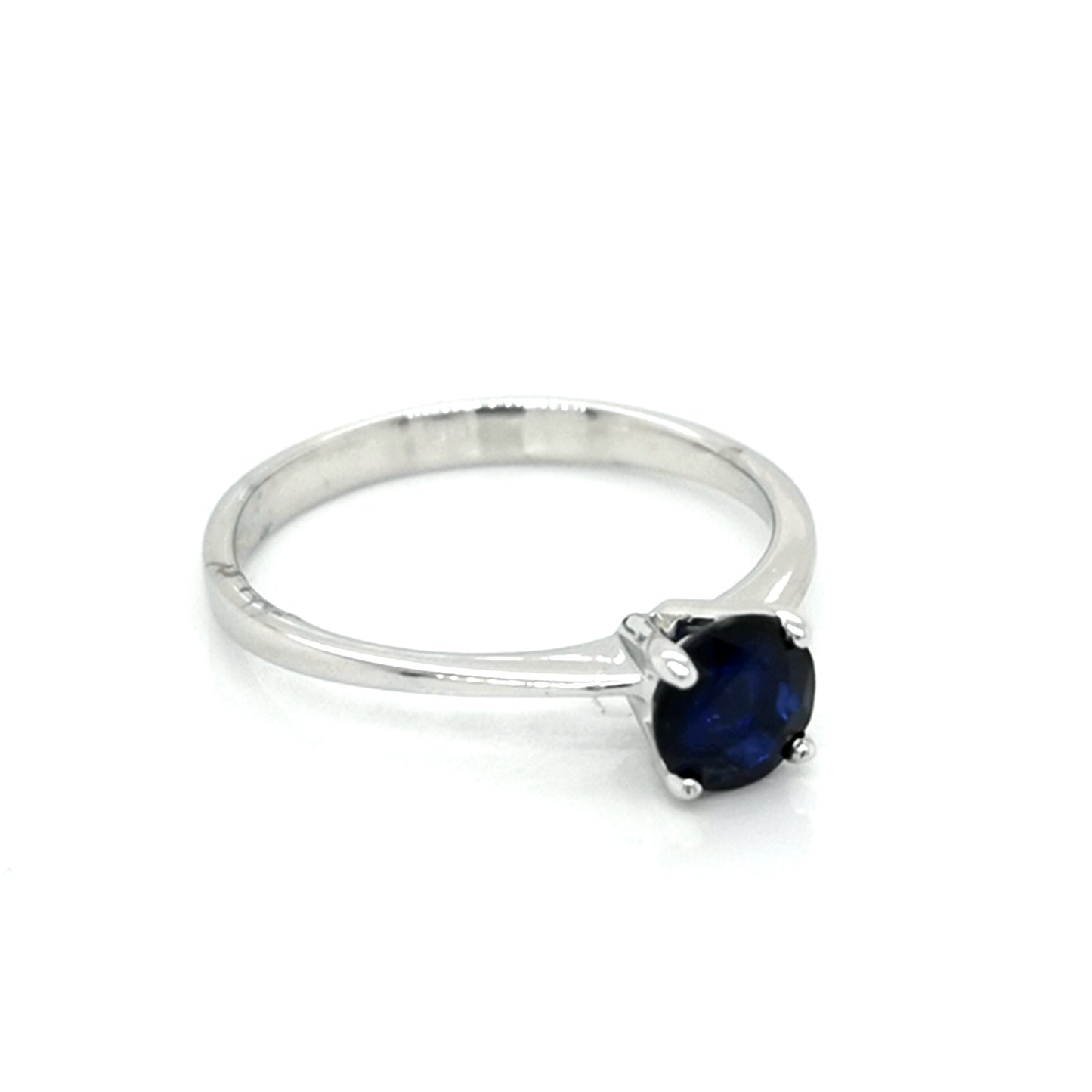 Solitaire Sapphire Ring In 18k White Gold