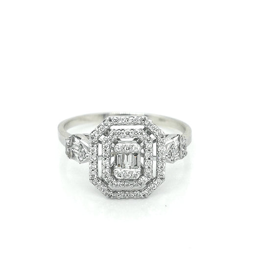 Baguette And Round Diamond Ring Crafted In 18k White Gold.