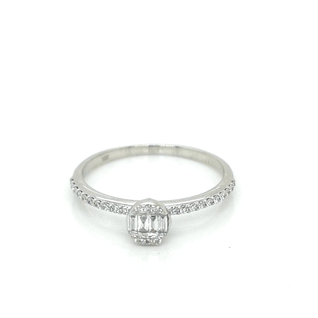 Baguette And Diamond Ring In 18k White Gold.
