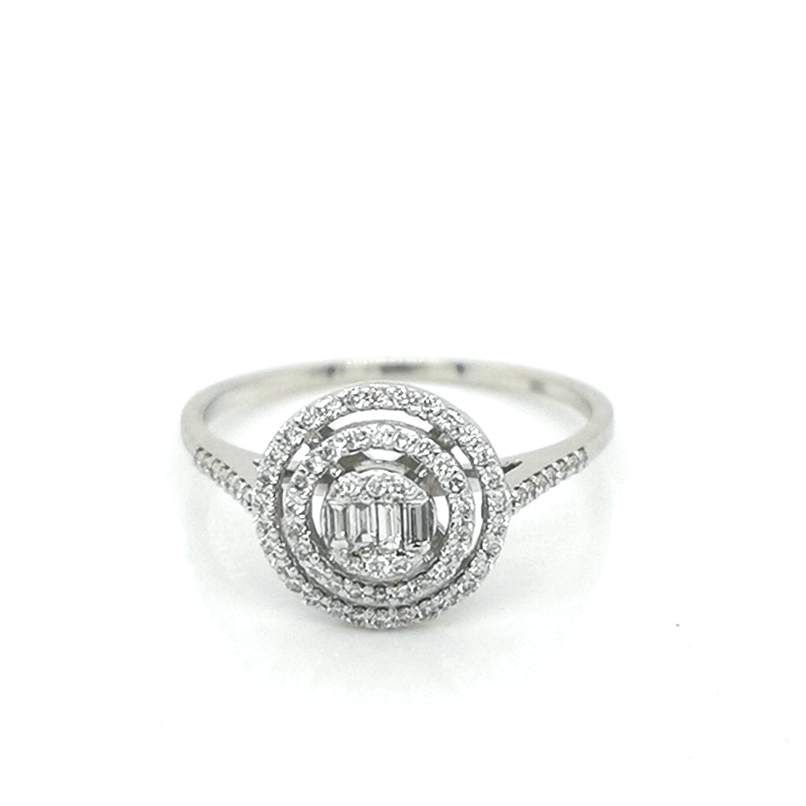 Baguette And Round Cut Diamond Ring IN 18k White Gold.