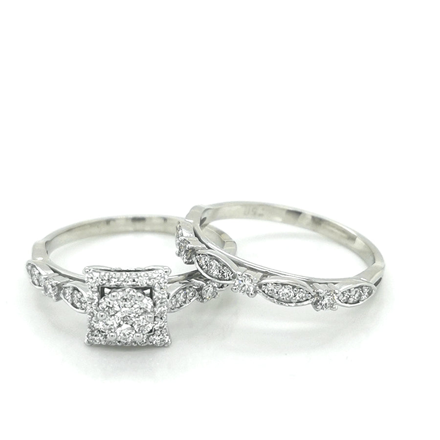 Bridal Set In Cluster Style Setting, Crafted In 18k White Gold