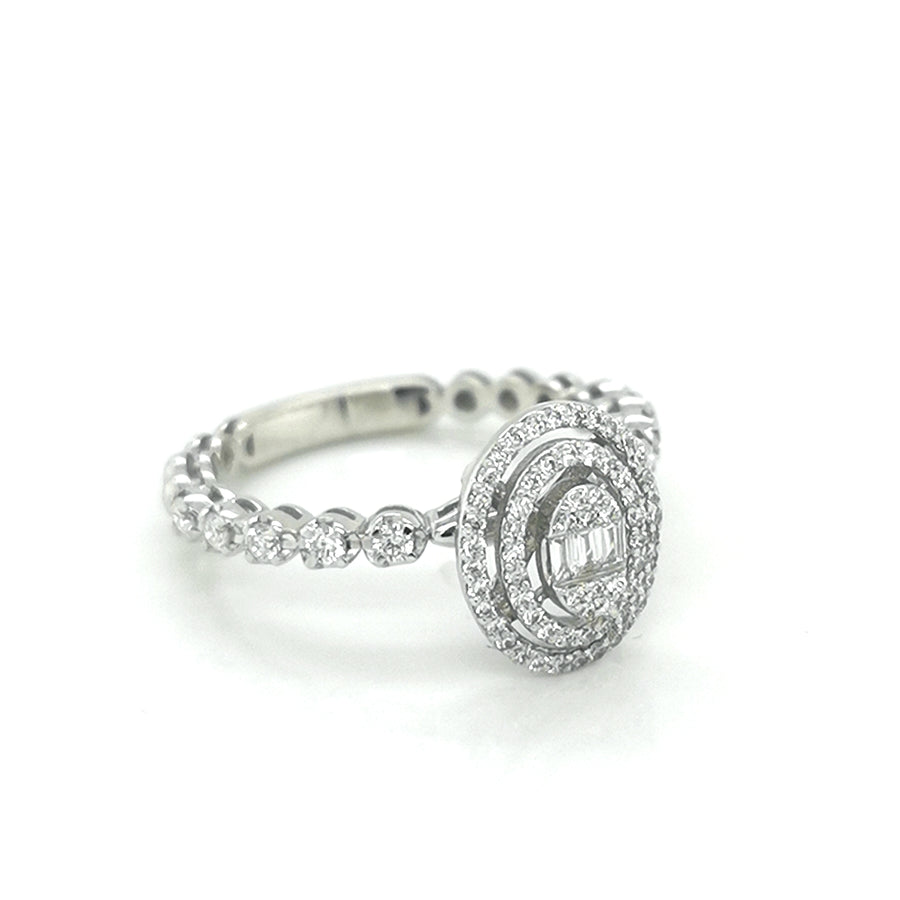 Baguette And Round Diamond Ring Crafted In 18k White Gold.