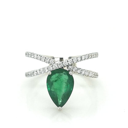 Emerald And Diamond Ring In 18k White Gold