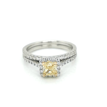 Bridal Set With Fancy Yellow Diamond In 18k White Gold