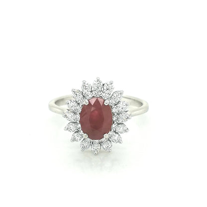 Ruby And Diamond Ring In 18k White Gold