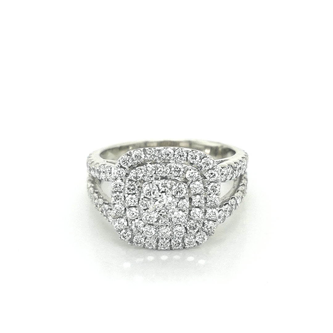 Cluster Diamond Ring In 18k White Gold.