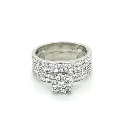 Cluster Setting Diamond Bridal Set In 18k White Gold