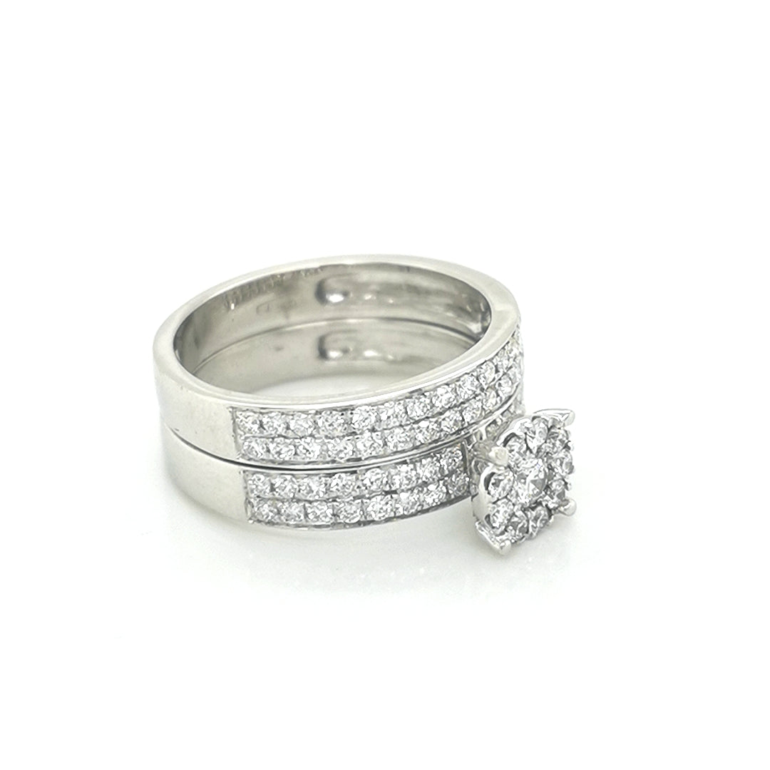 Cluster Setting Diamond Bridal Set In 18k White Gold