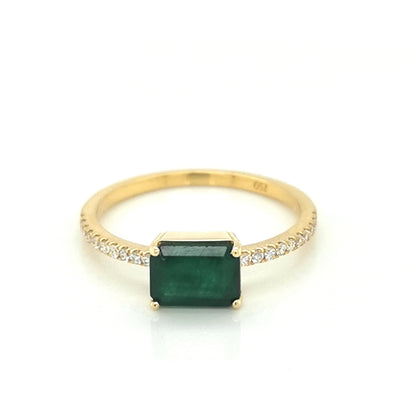 Solitaire Emerald And Diamond Ring In 18k Yellow Gold