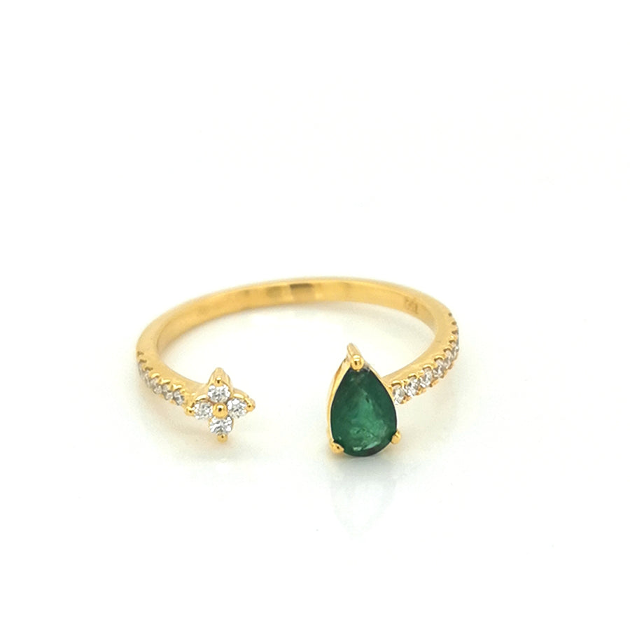 Open Cuff Emerald And Diamond Ring in 18k Yellow Gold