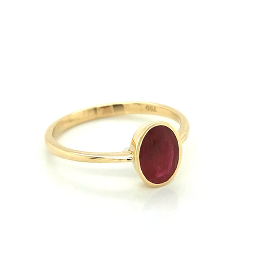 Solitaire Ruby Ring Crafted In 18k Yellow Gold