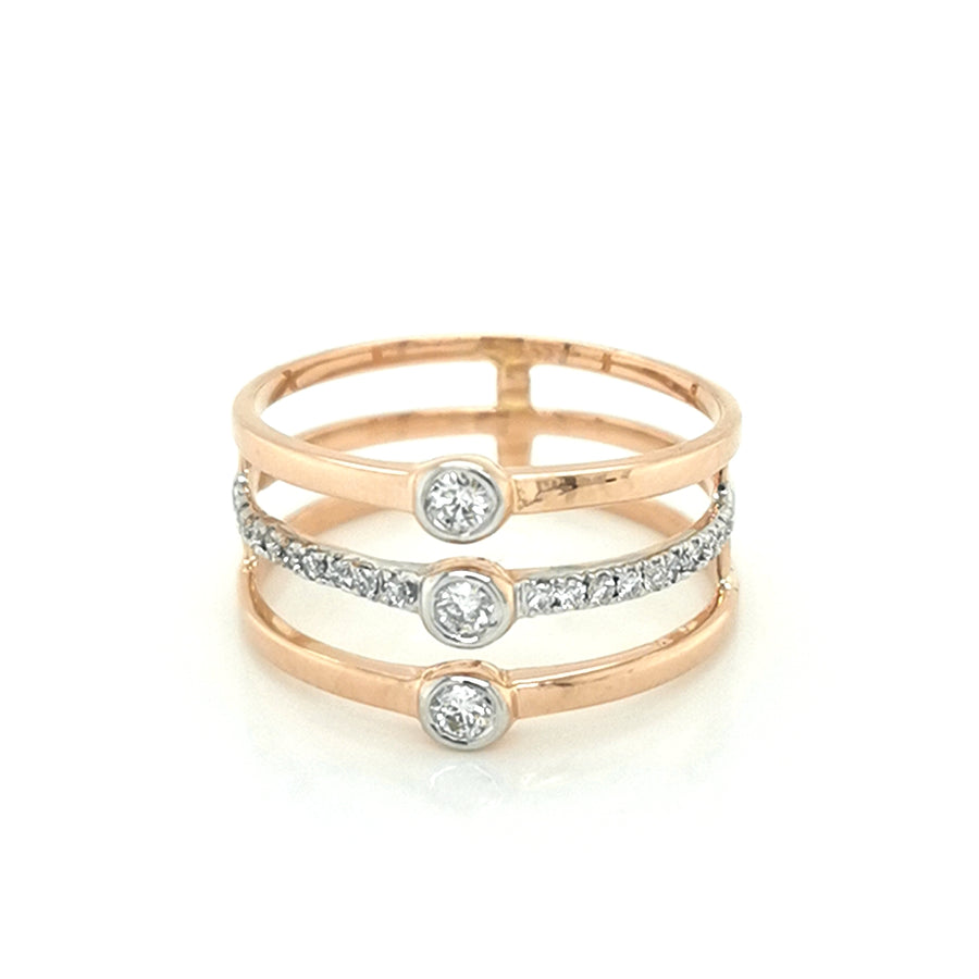Three Band Diamond Ring In 18k Rose Gold