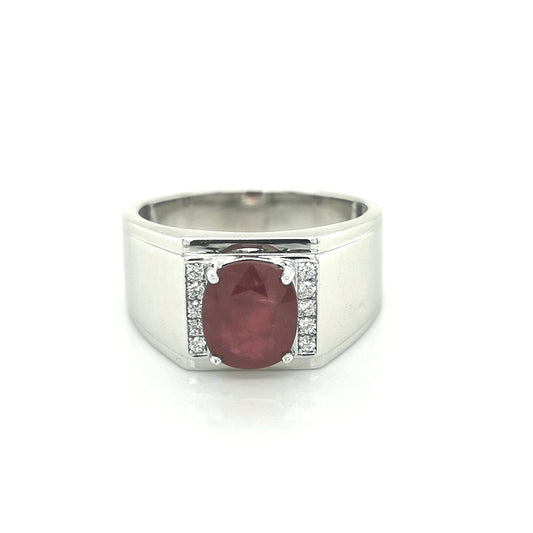 Mens Ruby And Diamond Ring In 18k White Gold