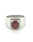 Mens Ruby And Diamond Ring In 18k White Gold