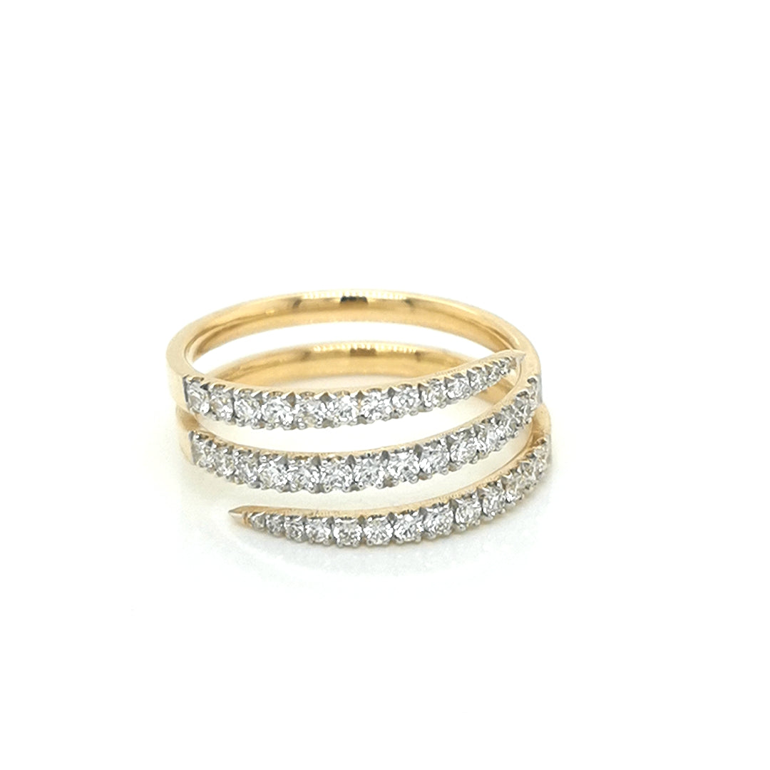 Spiral Diamond Ring In 18k Yellow Gold.