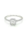Solitaire Radiant Cut Diamond Ring In 18k White Gold.