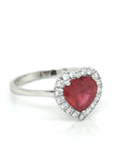 Heart Shape Ruby And Diamond Ring In18k White Gold.
