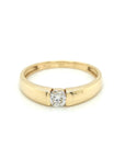 Wide Band Solitaire Diamond Ring In 18k Yellow Gold.