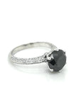 Solitaire Black Diamond Engagement Ring In 18k White Gold