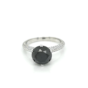 Solitaire Black Diamond Engagement Ring In 18k White Gold