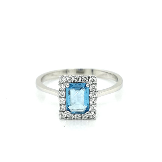 Blue Topaz And Diamond Ring In 18k White Gold