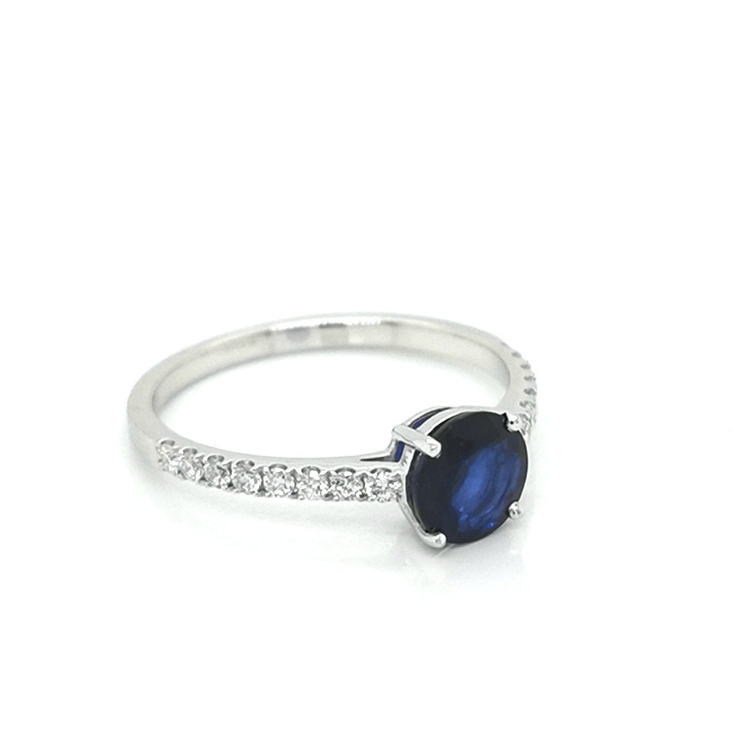 Solitaire Sapphire And Diamond Ring In 18k White Gold