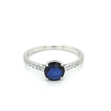 Solitaire Sapphire And Diamond Ring In 18k White Gold