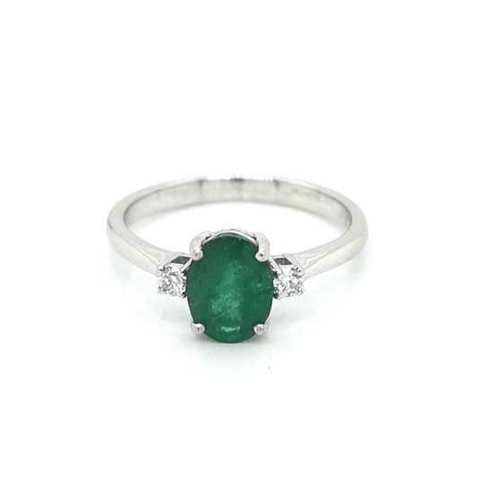 Emerald And diamond Ring In 18k White Gold.