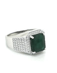 Emerald And Diamond Ring For Men In 18k White Gold.