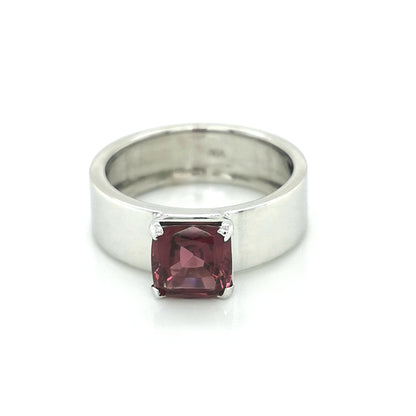 Solitaire Rhodolite Ring For Men In 18k White Gold