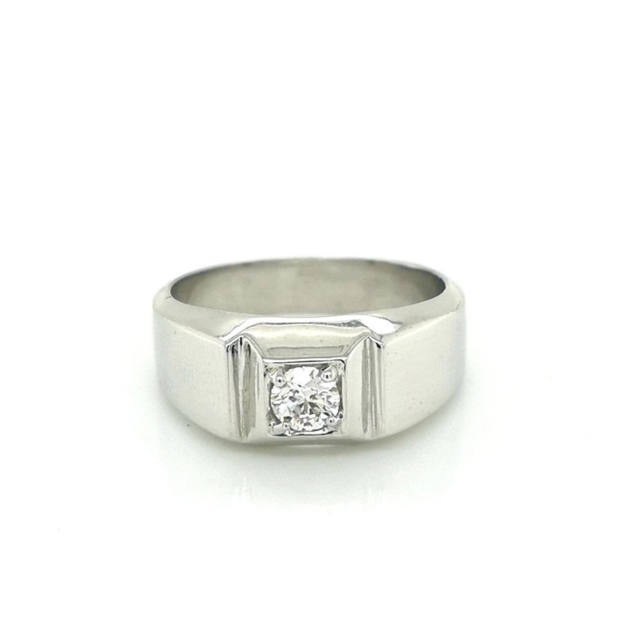 Solitaire Diamond Ring For Men In 18k White Gold