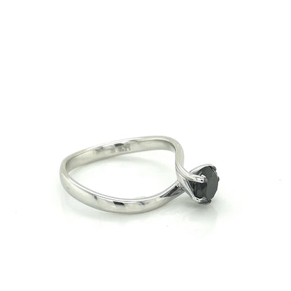 Solitaire Black Diamond Ring In 18k white Gold