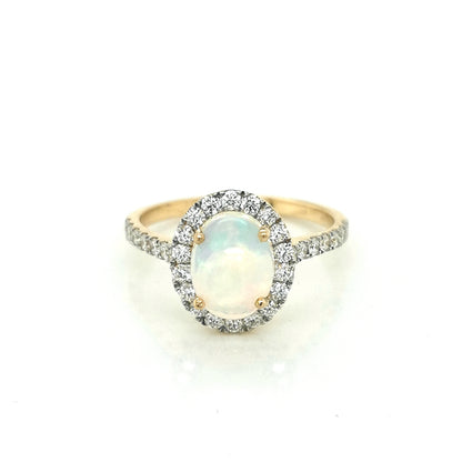 Opal And Diamond Ring In 18k Yellow Gold