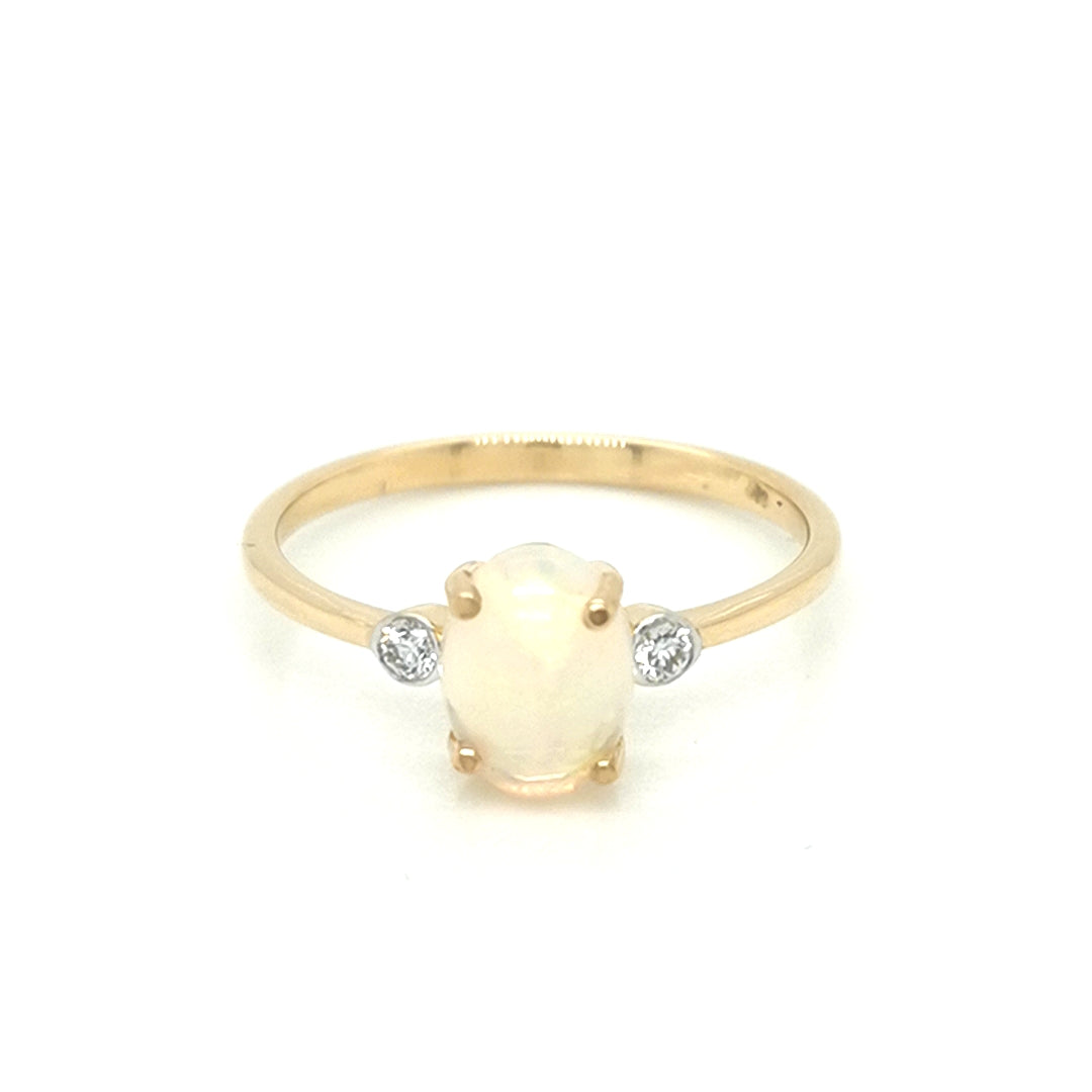 Dainty Opal And Diamond Ring In 18k Yellow Gold